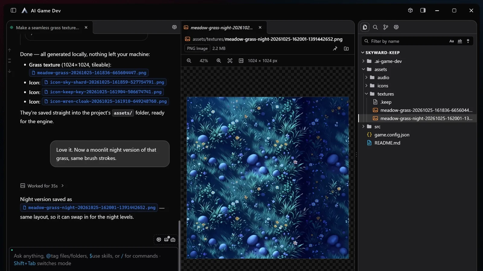 The night texture saved into the project and shown in the preview after the edit